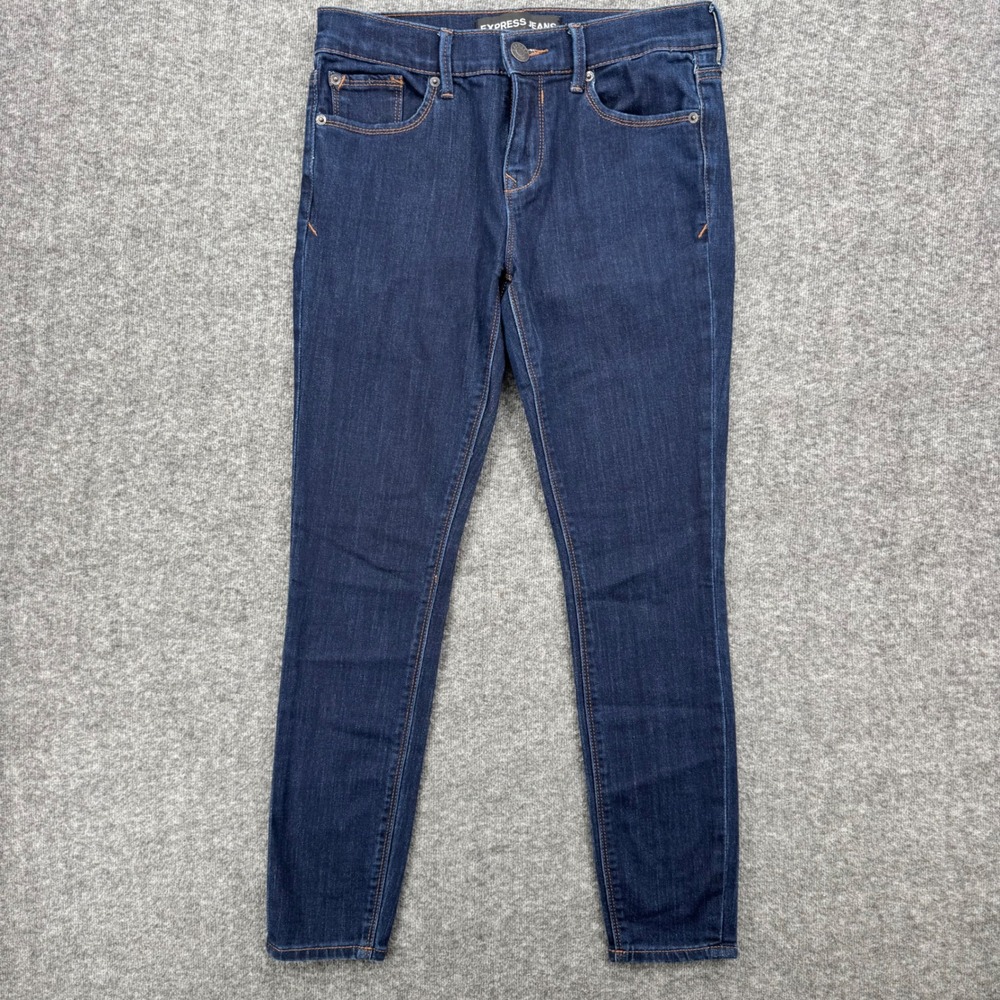 Express Jeans Womens Dark Wash Skinny Denim Blue Stretch Pants Jeggings Crop 2